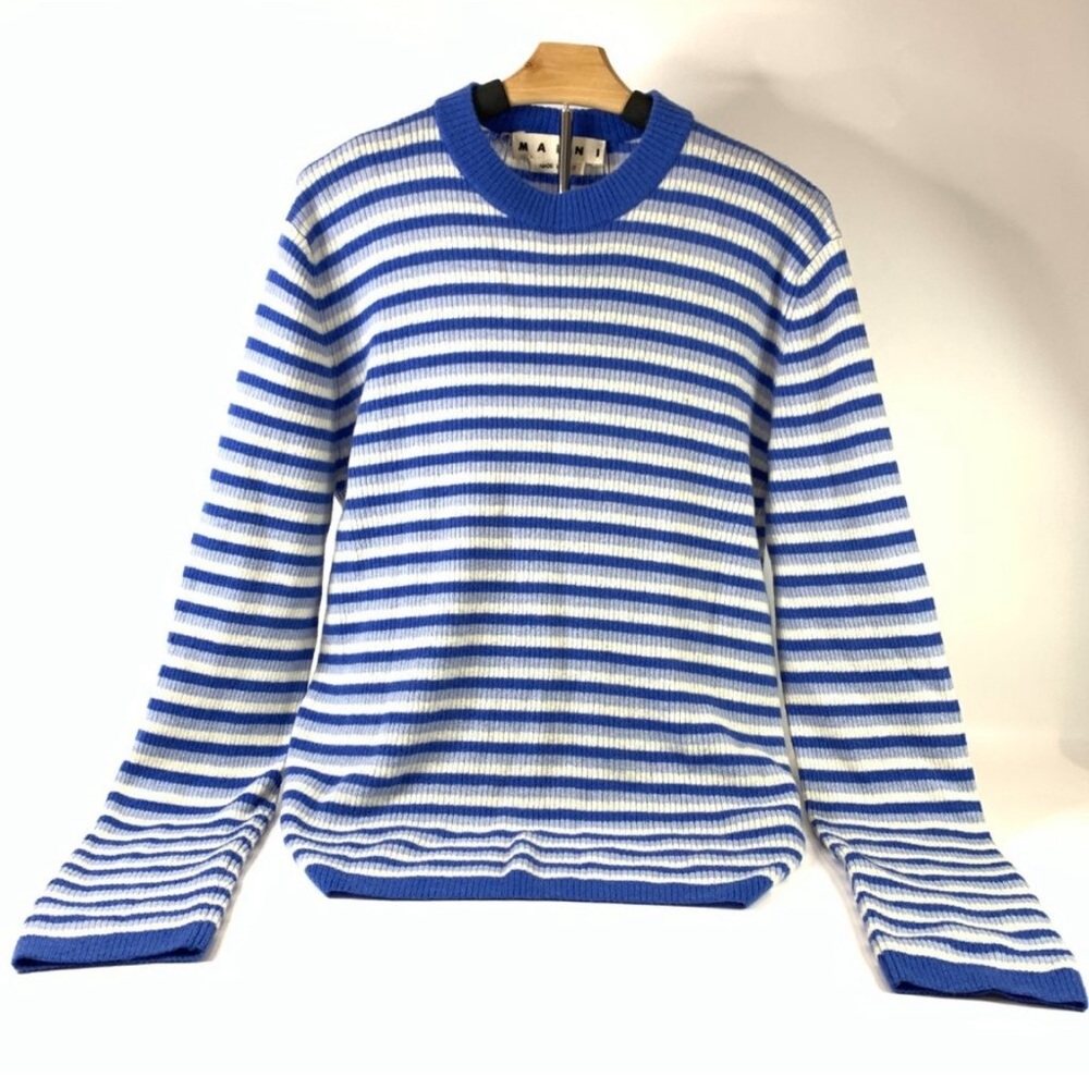 Blue and White Striped Men's Sweater - Picture 2 of 7